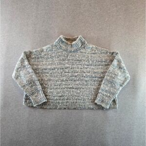 J.Crew Sweater Women Large Blue Space-Dyed Mock‎ Neck Wool Blend Cropped Cozy
